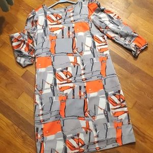 Unique! Statement. TAHARI ASL Abstract 3/4 SLEEVE Shift DRESS 8